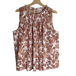 ana A New Approach Floral Sleeveless Cotton Top XL Rust White Coastal Travel